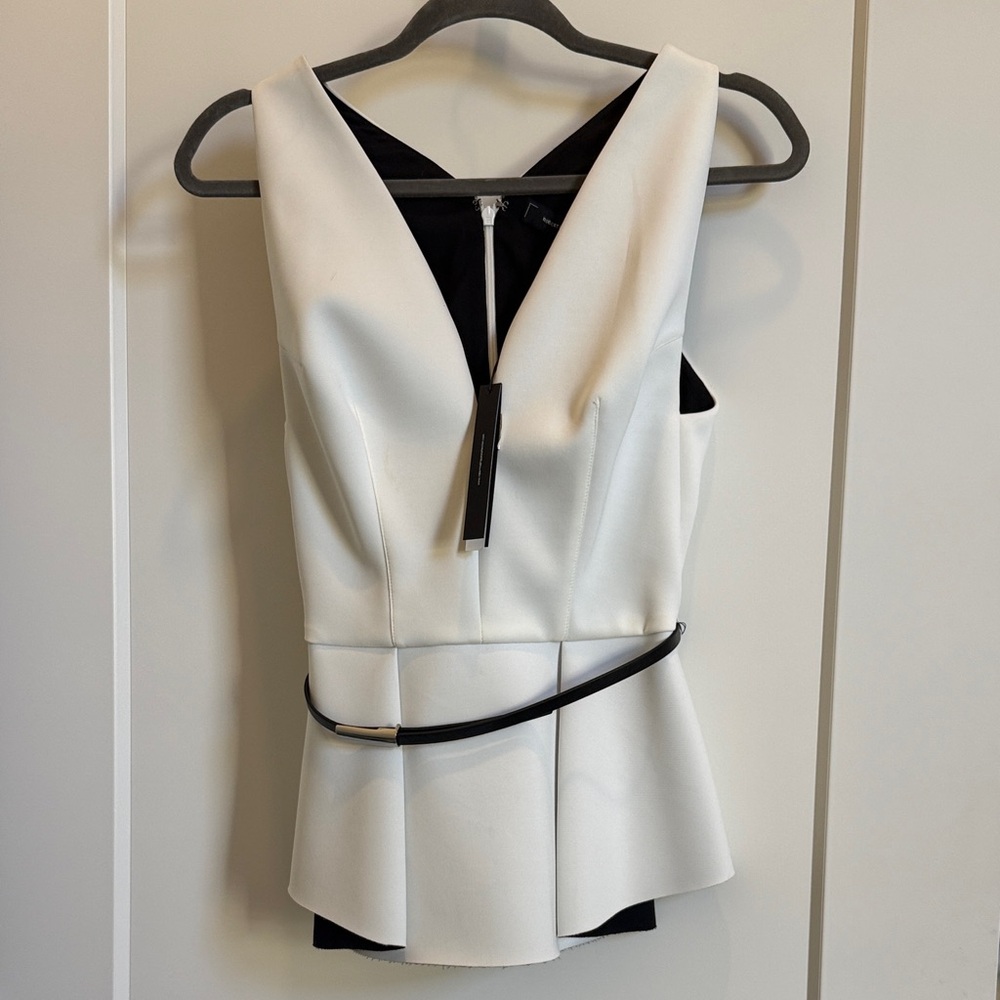 Robert Rodriguez White and Black V-Neck Peplum Blouse